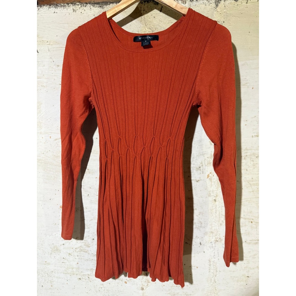 89th & Madison Knit Sweater Dress Tunic Ribbed Long Sleeve Orange Women's Size M